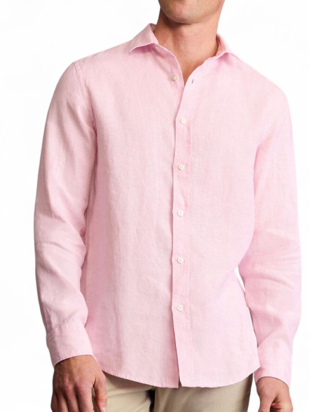 Banana Republic Men's Pink Linen Button-Down Shirt